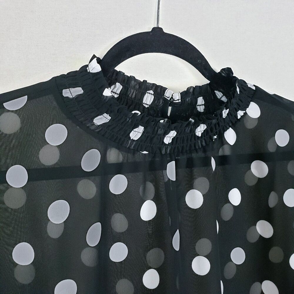 Torrid Polka Dot Sheer Blouse Womens 3X Smocked Neck Parisian Classic Retro - Picture 3 of 8